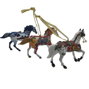 Set of 3 Ensco Painted Pony Ornaments Festive Holiday Decor